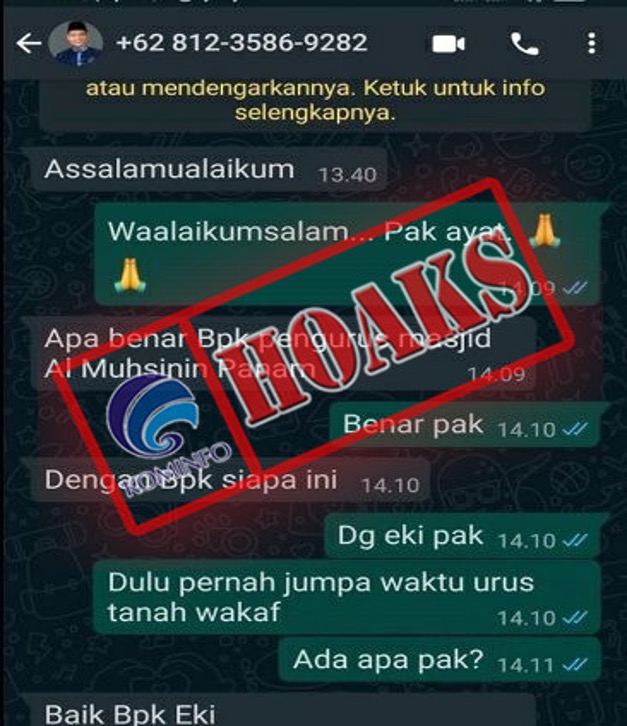 [HOAKS] Akun WhatsApp Mengatasnamakan Wakil Wali Kota Pekanbaru