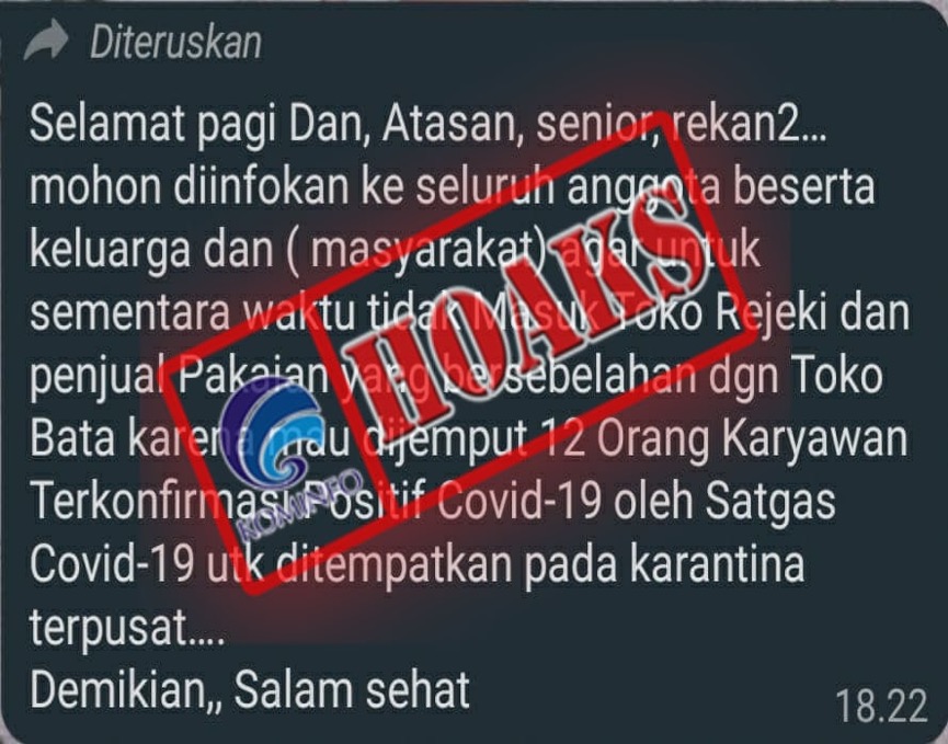 [HOAKS] 12 Karyawan Toko di Ruteng Terpapar Covid-19