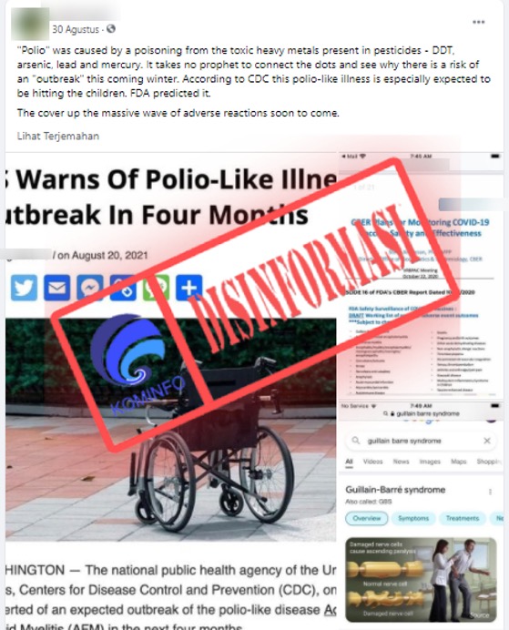 [DISINFORMASI] Pusat Pengendalian dan Pencegahan Penyakit (CDC) Amerika Serikat Memperingatkan Ada Penyakit Mirip Polio akan Muncul pada Akhir Tahun 2021