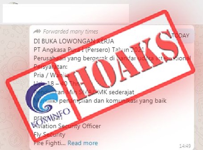 [HOAKS] Lowongan Kerja PT Angkasa Pura I (Persero) dengan Gaji Rp6,2 Juta