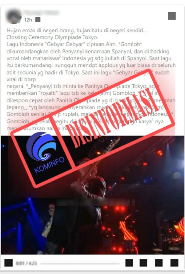 [DISINFORMASI] Video Lagu “Kebyar Kebyar” Dinyanyikan oleh Penyanyi Asal Spanyol saat Upacara Penutupan Olimpiade Tokyo 2020