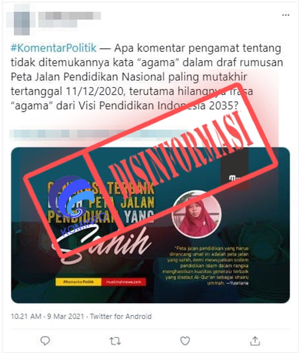[DISINFORMASI] Kata Agama Tidak Ada dalam Peta Jalan Pendidikan 2020-2035