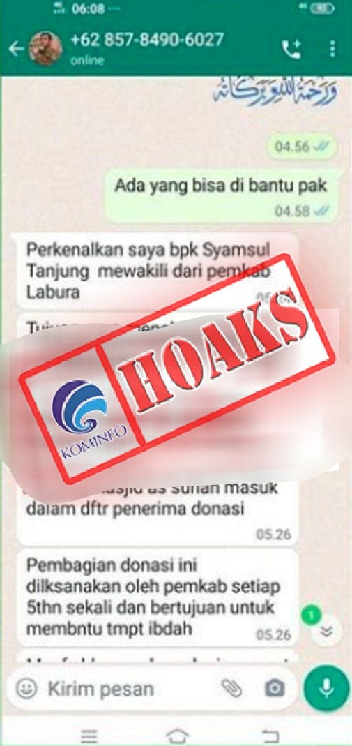 [HOAKS] Akun WhatsApp Mengatasnamakan Wakil Bupati Labuhanbatu Utara H. Samsul Tanjung, S.T., M.H.