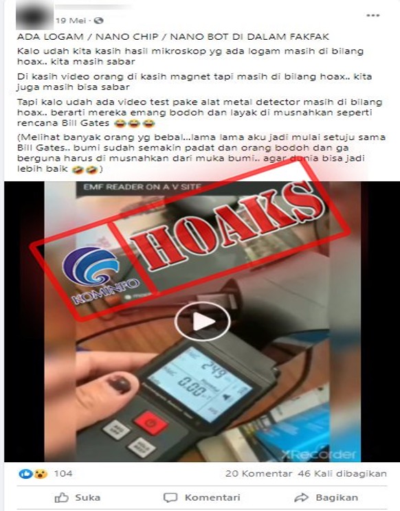 [HOAKS] Detektor Radiasi Elektromagnetik dapat Mendeteksi Radiasi dari Vaksin Covid-19