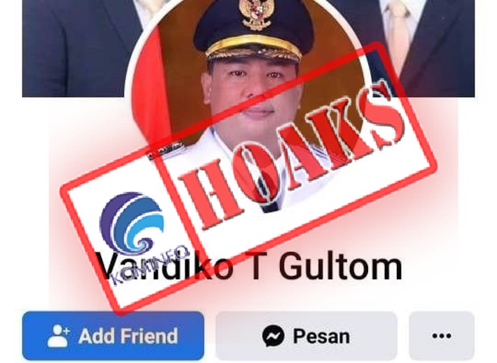 [HOAKS] Akun Facebook Mengatasnamakan Bupati Samosir Vandiko Timotius Gultom