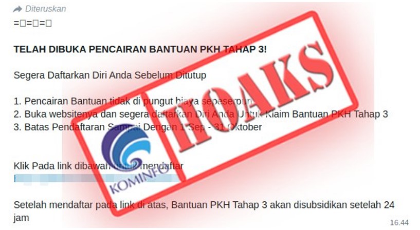 [HOAKS] Tautan Pendaftaran Bantuan PKH Tahap Tiga