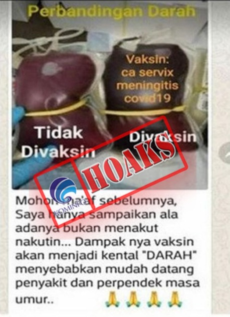 [HOAKS] Vaksin Covid-19 Sebabkan Darah Kental dan Memperpendek Umur