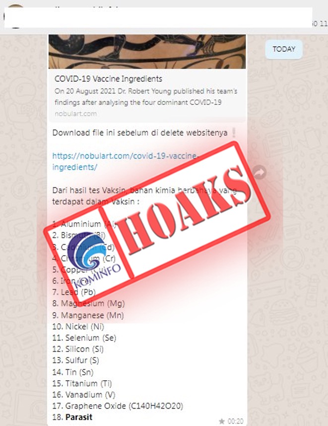 [HOAKS] Daftar Bahan Kimia Berbahaya di Dalam Vaksin Covid-19
