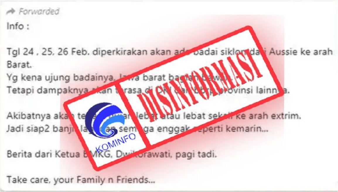 [DISINFORMASI] Badai Siklon Mengarah ke Jawa Barat dan DKI Jakarta