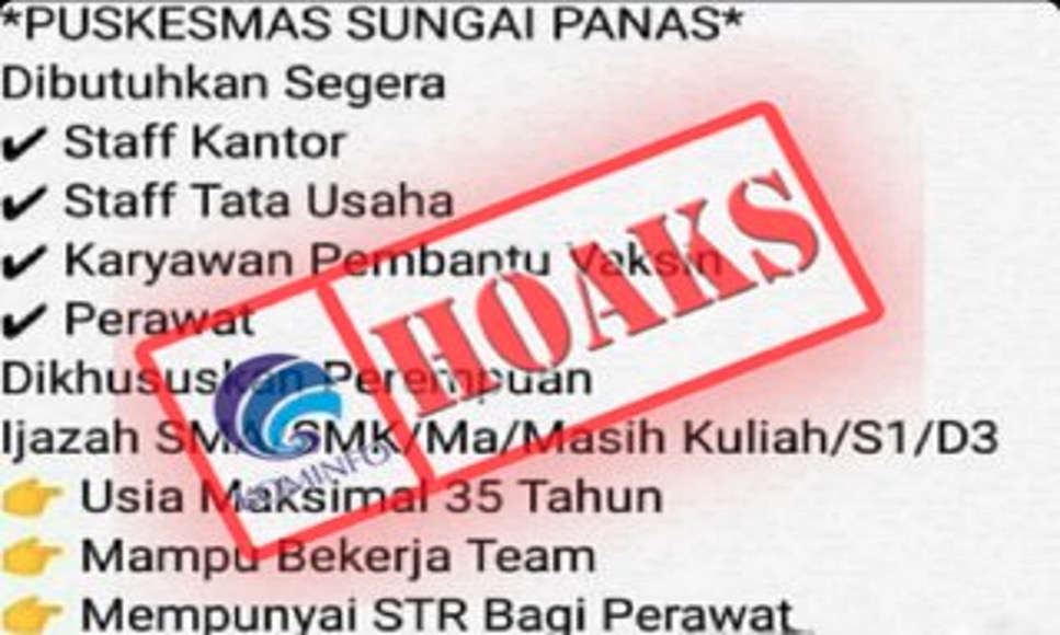[HOAKS] Lowongan Kerja di UPTD Puskesmas Sungai Panas