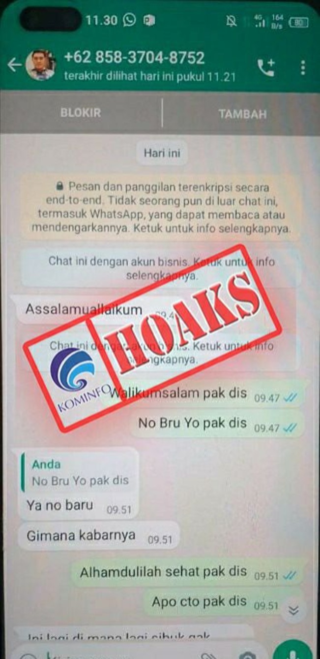 [HOAKS] Akun WhatsApp Mengatasnamakan Kadis LH Kota Bengkulu Medy Pebriansyah