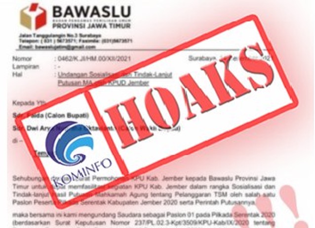 [HOAKS] Surat Edaran Bawaslu Jatim Terkait Pilkada Jember