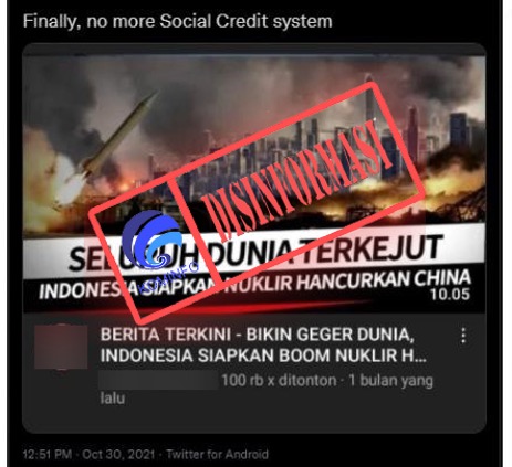 [DISINFORMASI] Indonesia Siapkan Persenjataan Nuklir untuk Menyerang Cina