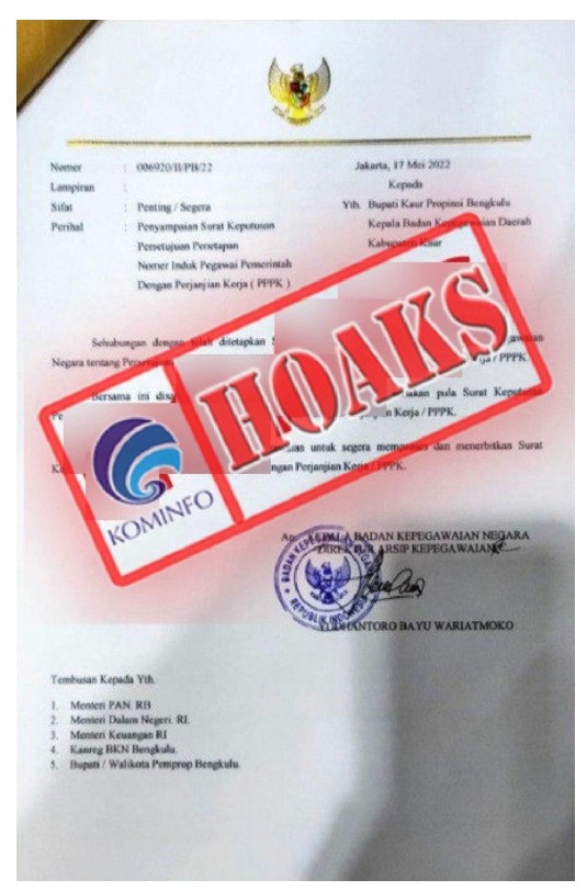 7 [HOAKS] Surat Keputusan Persetujuan Penetapan Nomor Induk Pegawai Pemerintah dengan Perjanjian Kerja (PPPK)