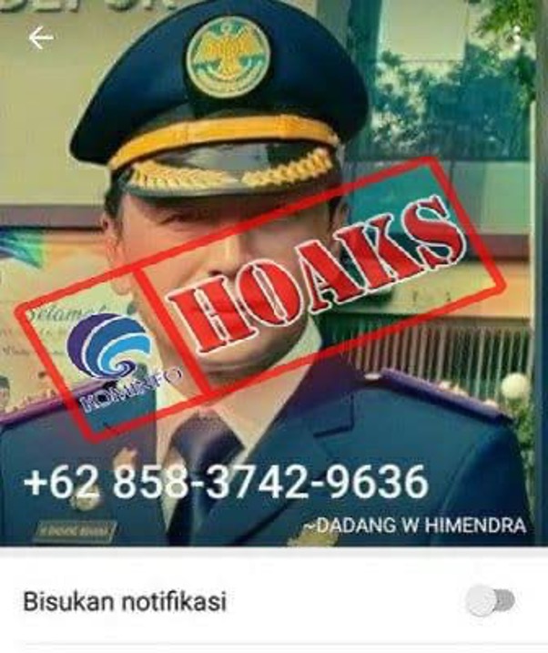 [HOAKS] Akun WhatsApp Mengatasnamakan Kepala Bappeda Kota Depok