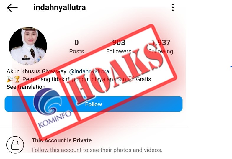[HOAKS] Akun Instagram Mengatasnamakan Bupati Luwu Utara