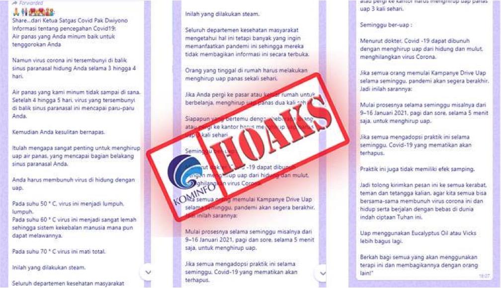 [HOAKS] Ketua Satgas Covid-19 Sebut Hirup Uap Air Panas Bisa Membunuh Virus Corona