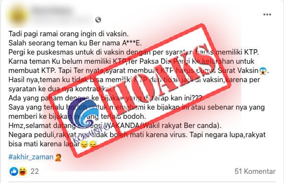 [Hoaks] Syarat Buat KTP Harus Punya Kartu Vaksin Covid-19