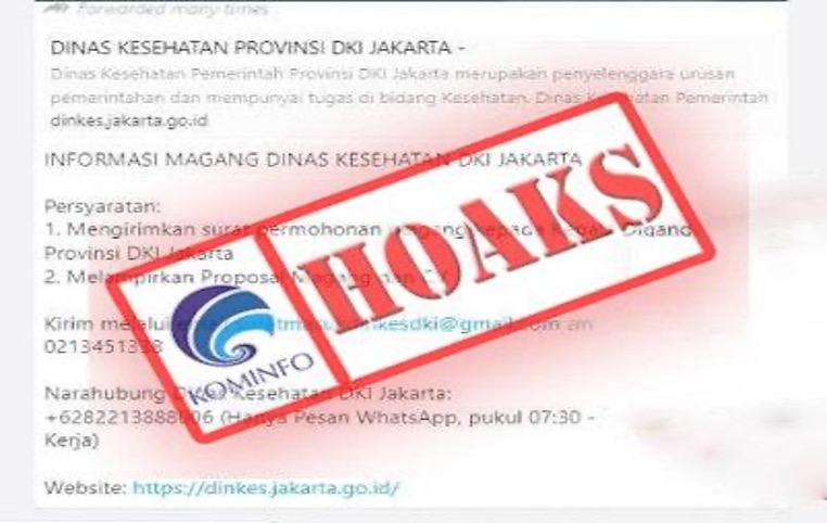 [HOAKS] Informasi Pendaftaran Program Magang di Dinkes DKI Jakarta