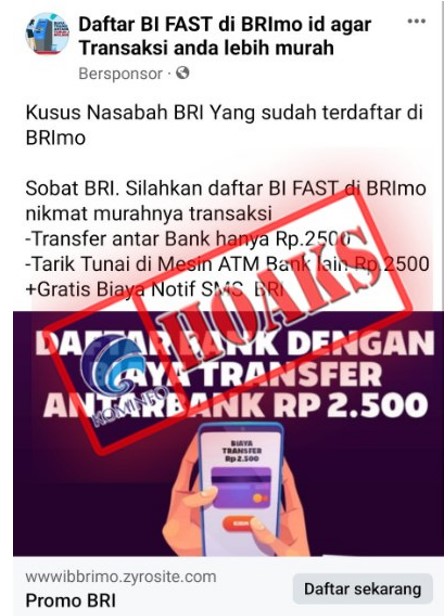 [HOAKS] Tautan Pendaftaran BI Fast di BRImo