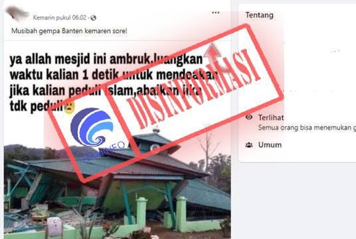 [DISINFORMASI] Masjid Roboh akibat Gempa Banten pada 14 Januari 2022