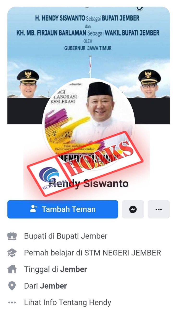 [HOAKS] Akun Facebook Mengatasnamakan Bupati Jember Hendy Siswanto