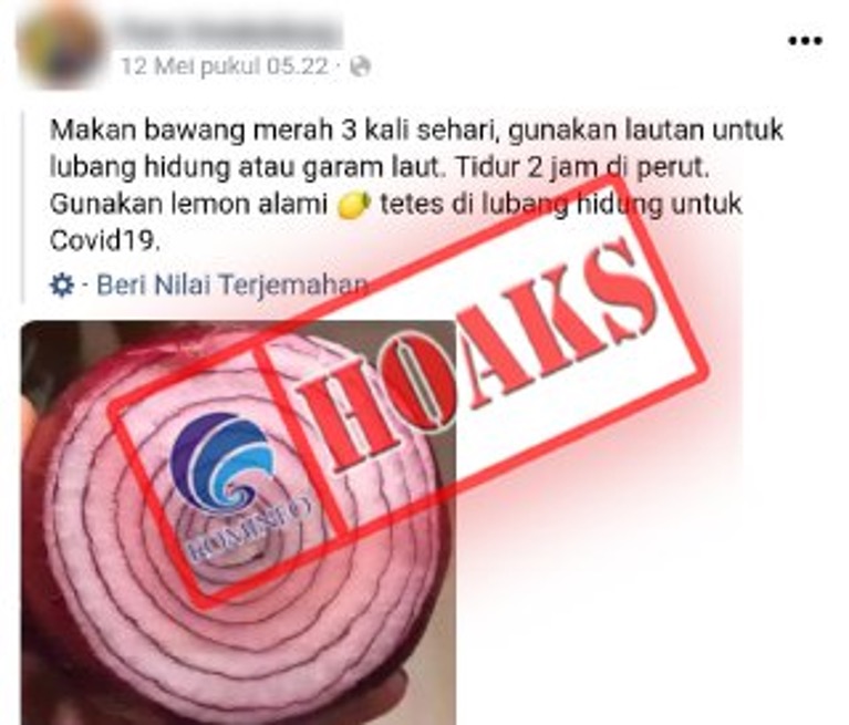 [HOAKS] Memakan Bawang Merah dan Meneteskan Air Perasan Lemon ke Hidung Dapat Mengobati Covid-19