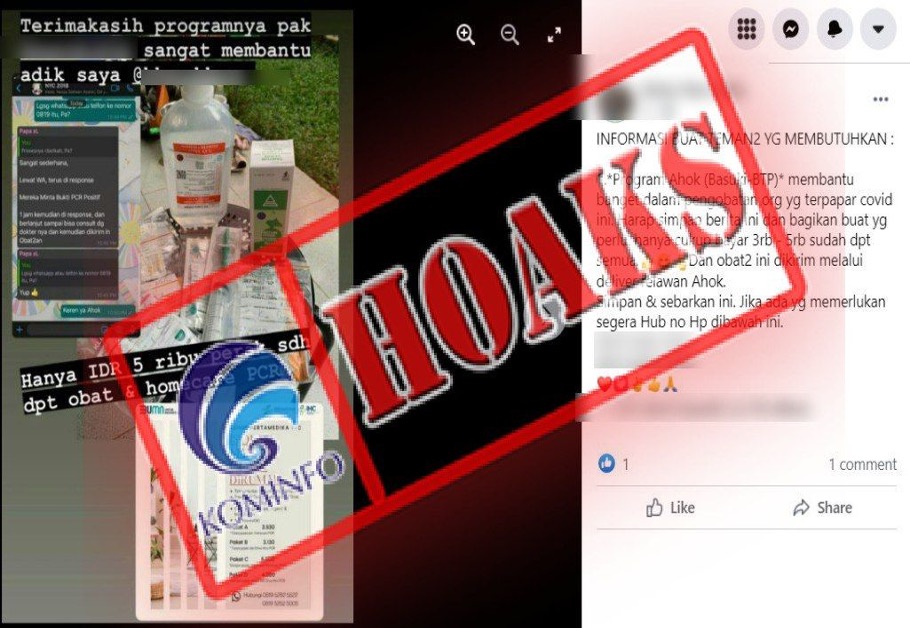 [HOAKS] Informasi Bantuan Obat Covid-19 Mengatasnamakan Basuki Tjahaja Purnama