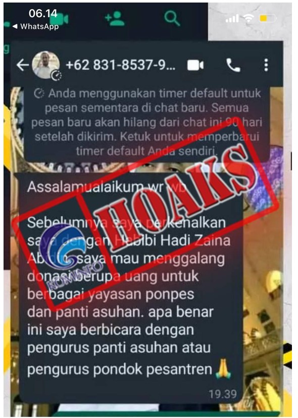 [HOAKS] Akun WhatsApp Mengatasnamakan Wali Kota Probolinggo Hadi Zainal Abidin