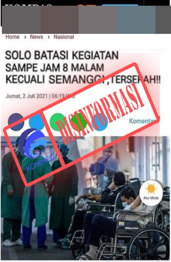 [DISINFORMASI] Solo Batasi Kegiatan Sampai Jam 8 Malam Kecuali Daerah Semanggi