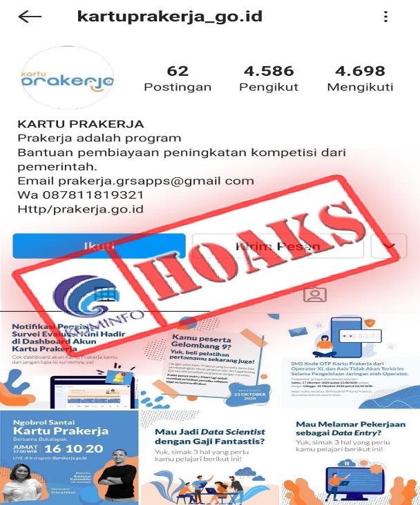 [HOAKS] Akun Instagram Mengatasnamakan Kartu Prakerja
