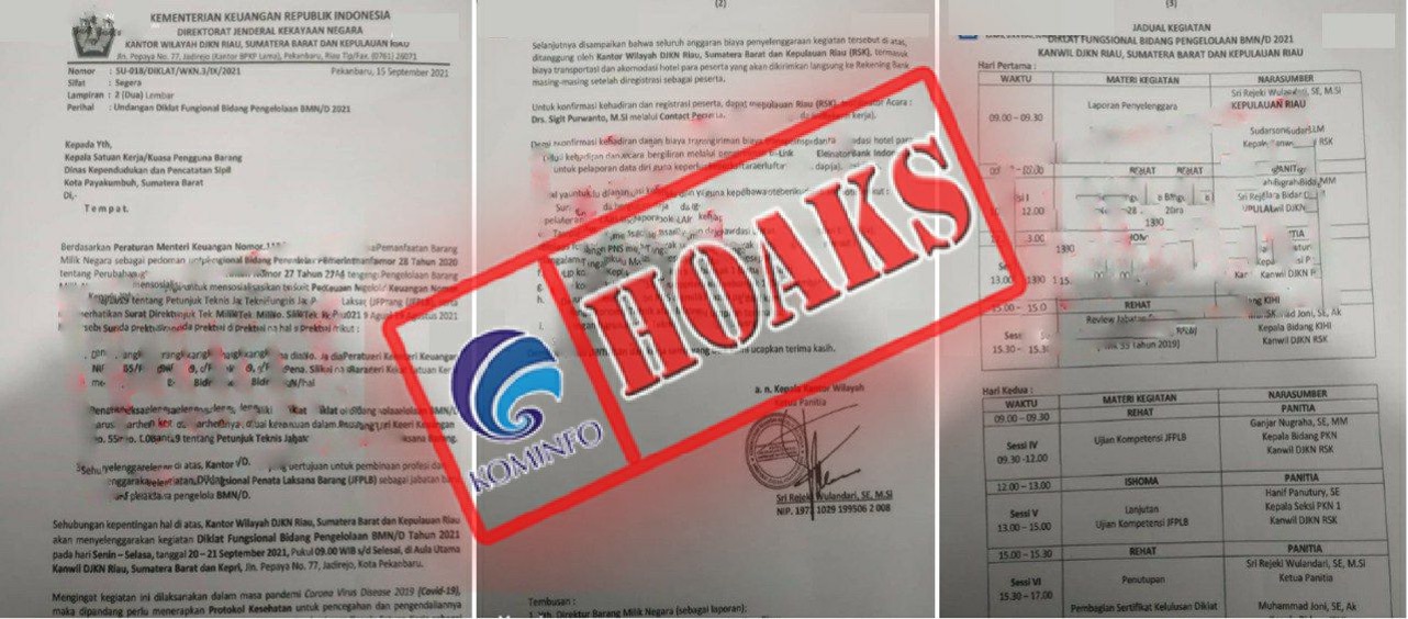 [HOAKS] Surat Undangan Diklat Mengatasnamakan Kantor Wilayah DJKN Riau, Sumatera Barat, dan Kepulauan Riau