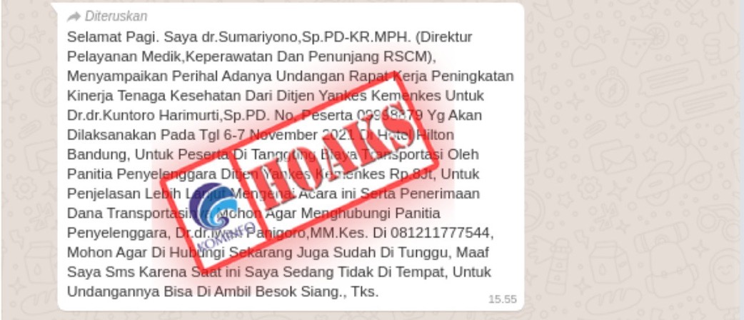 [HOAKS] Undangan Raker Peningkatan Kinerja Mengatasnamakan Direktur Pelayanan Medis RSCM