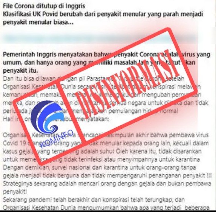[DISINFORMASI] Inggris Turunkan Status Covid-19 sebab Bisa Disembuhkan dengan Paracetamol