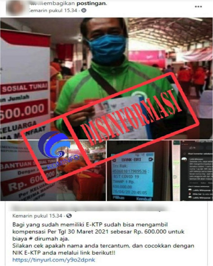 [DISINFORMASI] Link Bantuan Kompensasi Biaya di Rumah Saja Rp 600 Ribu