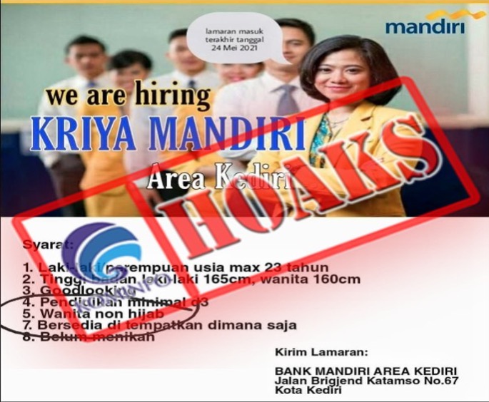 [HOAKS] Poster Rekrutmen Pegawai Bank Mandiri Wanita Non Hijab