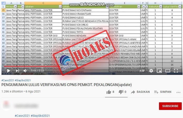 [HOAKS] Video Hasil Seleksi CPNS dan PPPK Kota Pekalongan