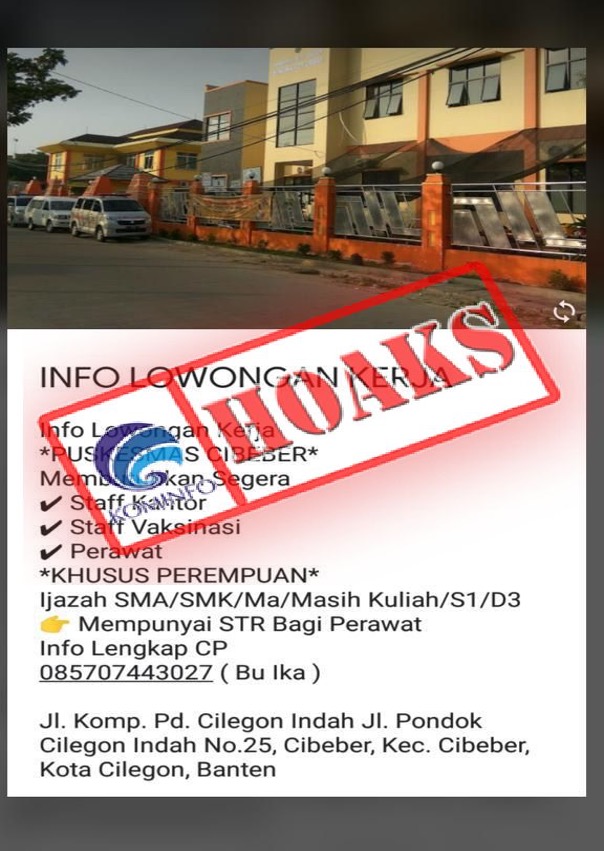 [HOAKS] Lowongan Kerja Puskesmas Cibeber Cilegon