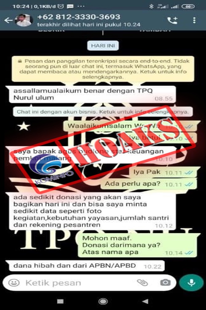 [HOAKS] Penipuan Berkedok Donasi Mengatasnamakan Staf Keuangan Pemkot Malang