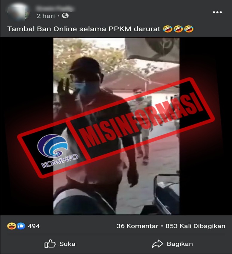 [MISINFORMASI] Tambal Ban Online saat PPKM Darurat
