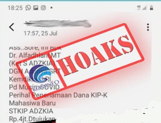 [HOAKS] SMS Penipuan Mengatasnamakan Ketua STKIP Adzkia