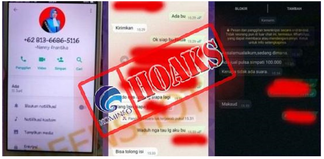 [HOAKS] Akun WhatsApp Ketua PTUN Palangkaraya Nenny Frantika Meminta Sejumlah Dana