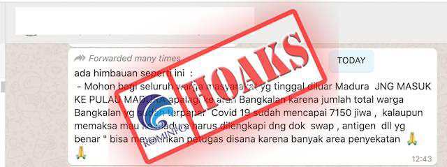 [HOAKS] Sebanyak 7.150 Warga Bangkalan Madura Terpapar Covid-19