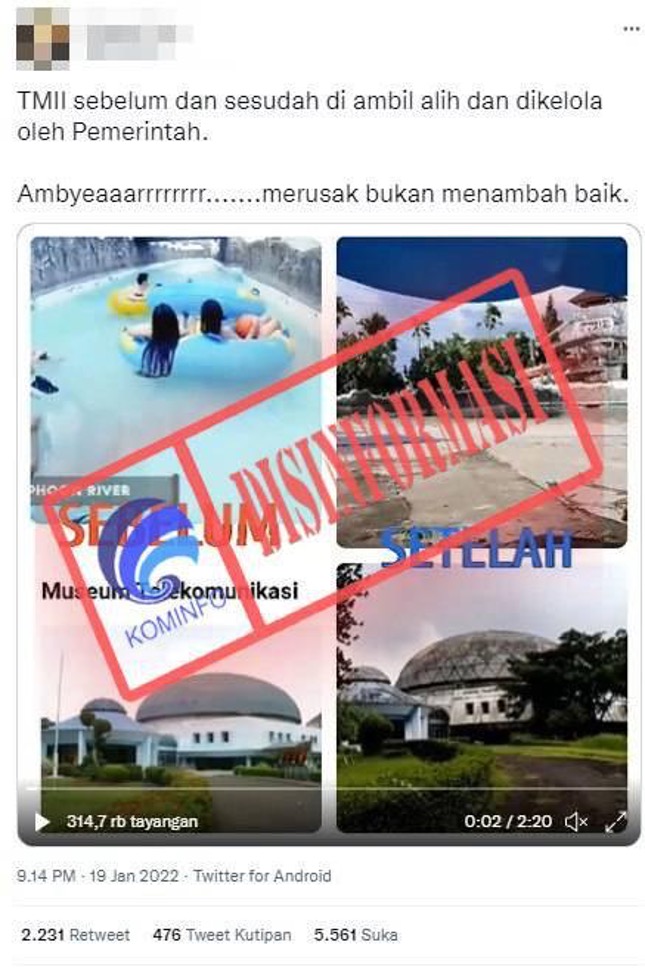 [DISINFORMASI] Video Viral TMII Terbengkalai
