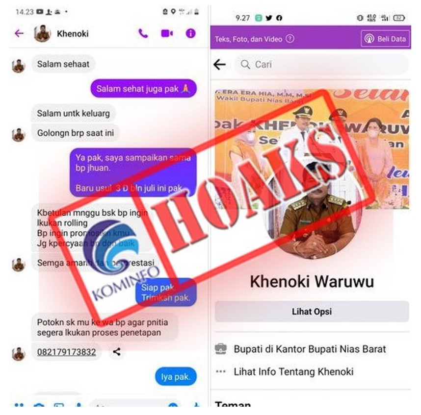 [HOAKS] Akun Facebook Mengatasnamakan Bupati Nias Barat