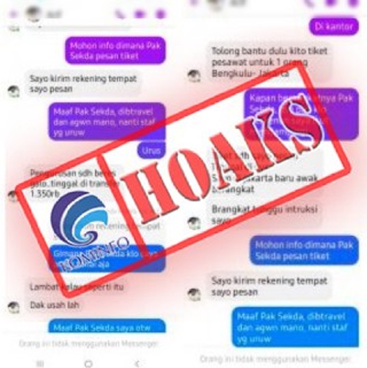 [HOAKS] Akun Facebook Mengatasnamakan Sekretaris Daerah Kota Bengkulu Meminta Dibayari Tiket Pesawat