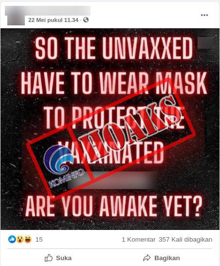 [HOAKS] Penggunaan Masker di AS untuk Orang yang Belum Divaksin