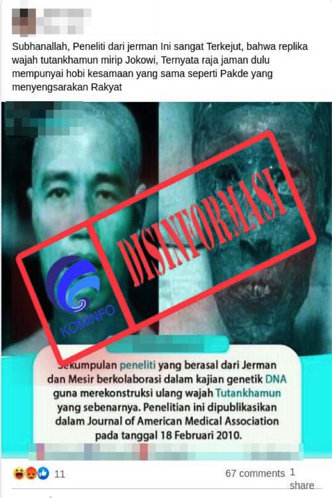 [DISINFORMASI] Replika Wajah Tutankhamun Mirip Jokowi