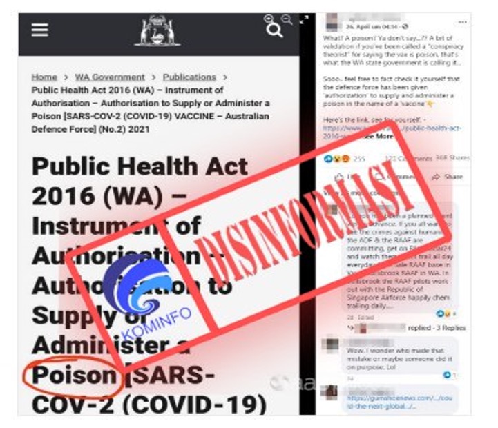 [DISINFORMASI] Tulisan “Racun” pada Dokumen Vaksin Covid-19 di Australia