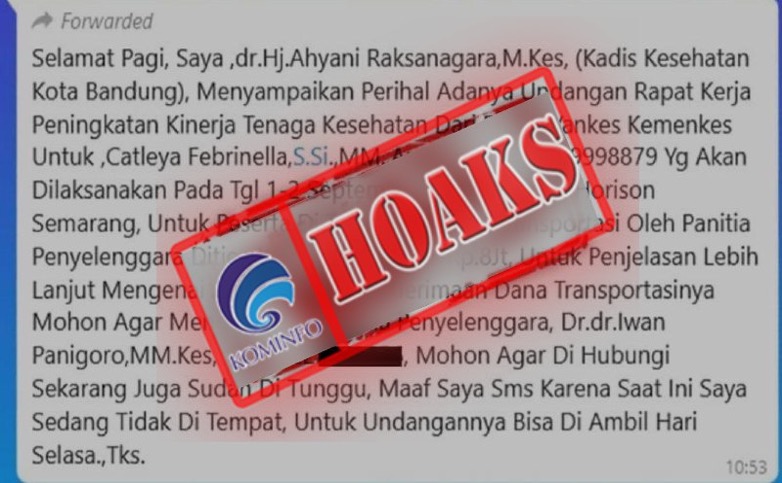 [HOAKS] Undangan Rapat Peningkatan Kinerja Tenaga Medis oleh Kadis Kesehatan Kota Bandung pada 1-2 September 2021